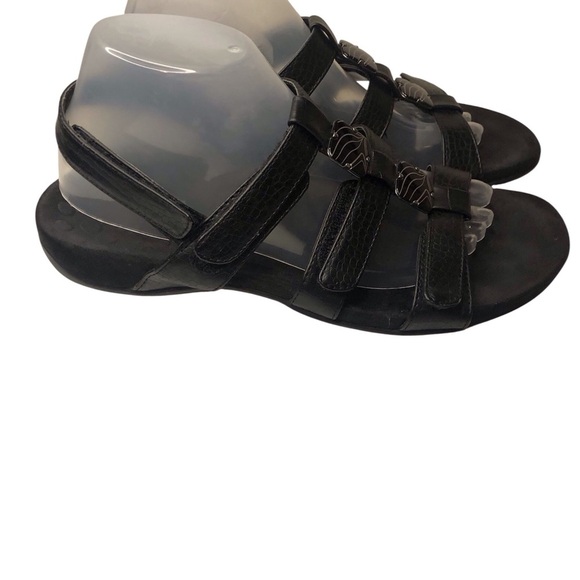 Vionic Orthotic Black Patent Pebbled Strappy Sandals Sz 9 Embellished Front - Picture 2 of 7